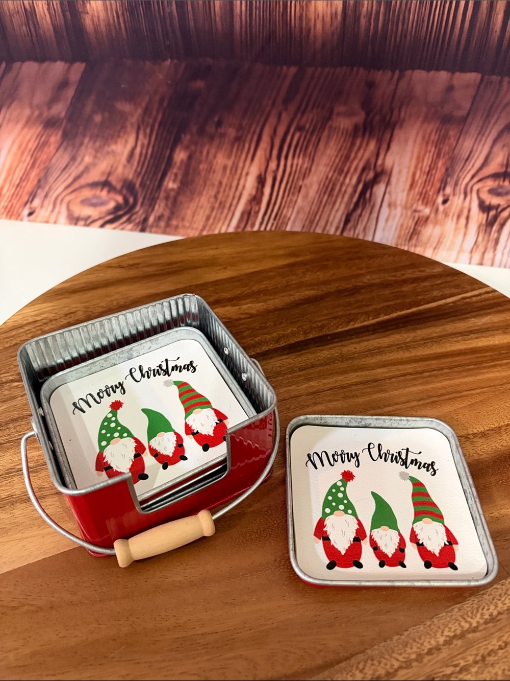 Holiday Gnome Coasters Set - Red